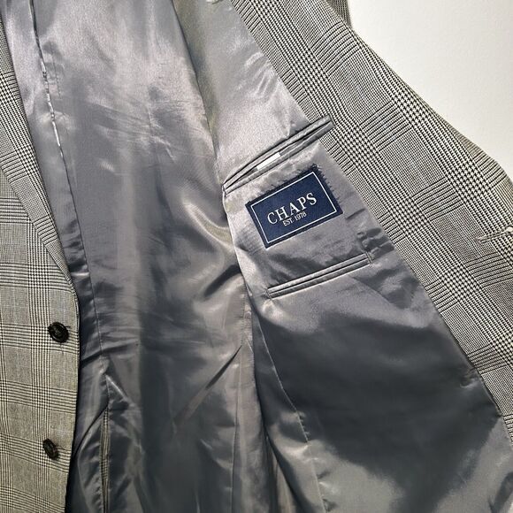 CHAPS Blazer Gray Glen PLAID Men 44L Sport Coat 2 Button Jacket Lined NWOT - Picture 6 of 8